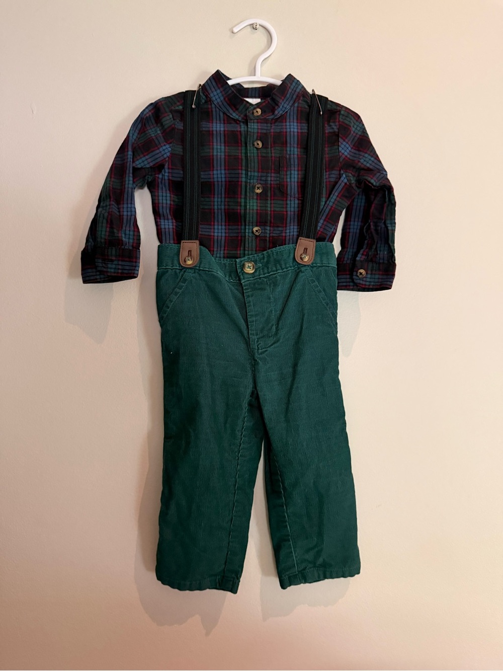 Carter's Green Corduroy Overalls with Black Suspenders